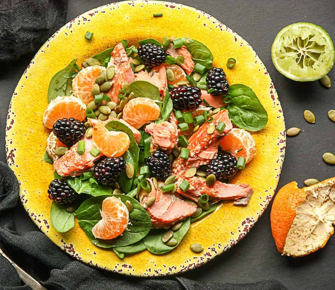 Salmon, Spinach, Mandarin Orange Salad