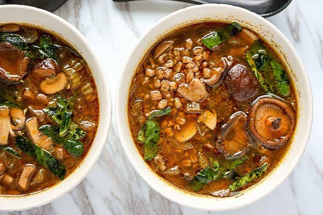 A bowl of soup, with Barley