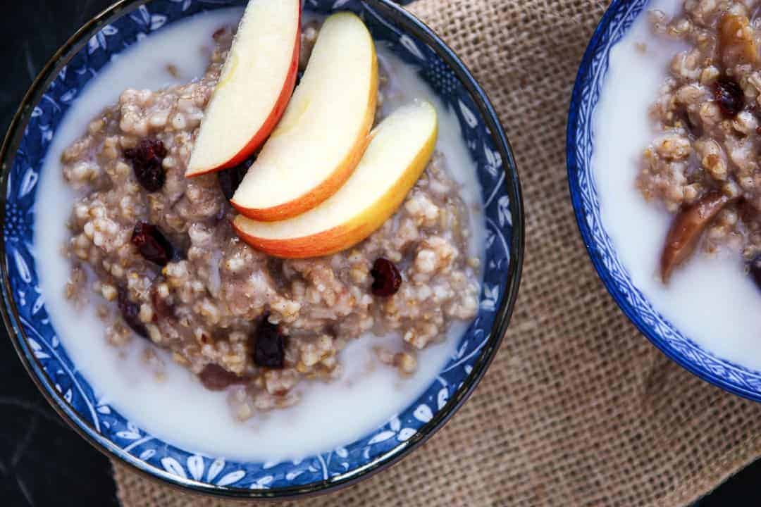 Slow Cooker Steel Cut Oats with apples and cranberries