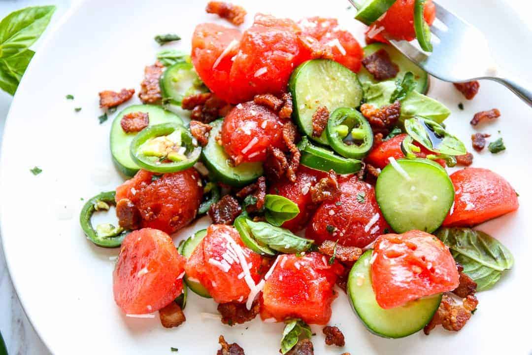 Watermelon Salad with Bacon and Jalapeno