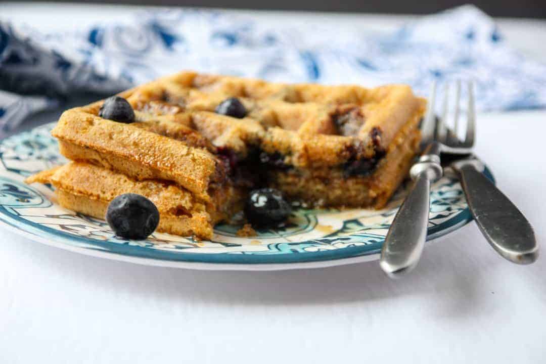 A close up of waffles on a plate