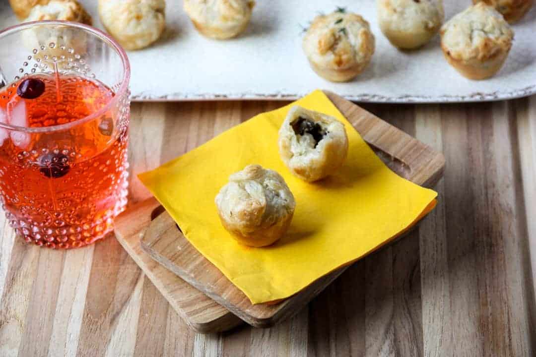 Food on a wooden table, with Puff pastry