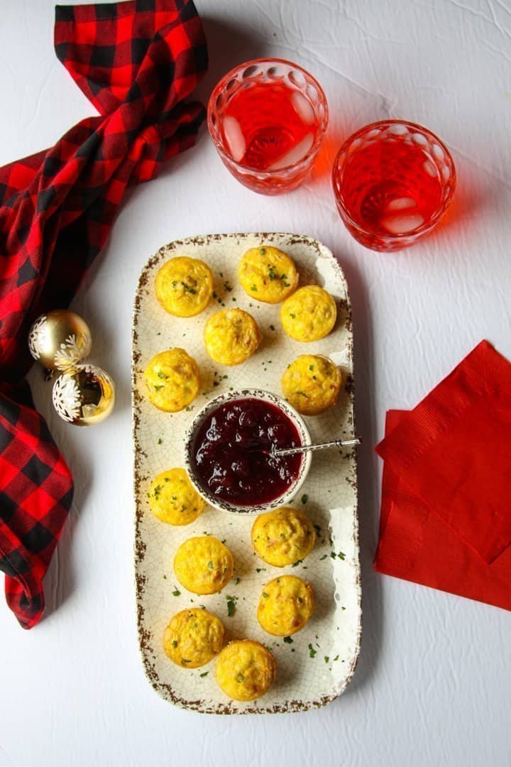 Appetizers on a platter with dip