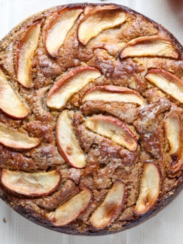 Top down view of an apple ricotta cake