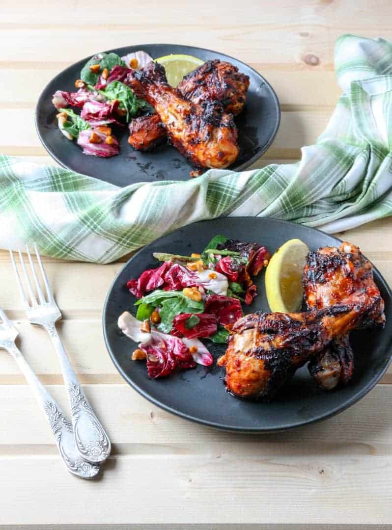 Two plates of food on a table