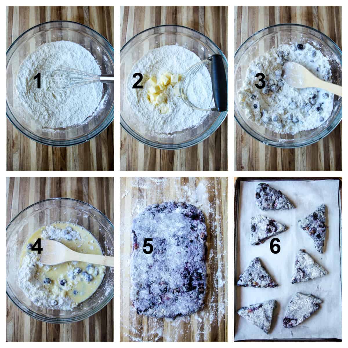 Making gluten-free blueberry scones step by step.