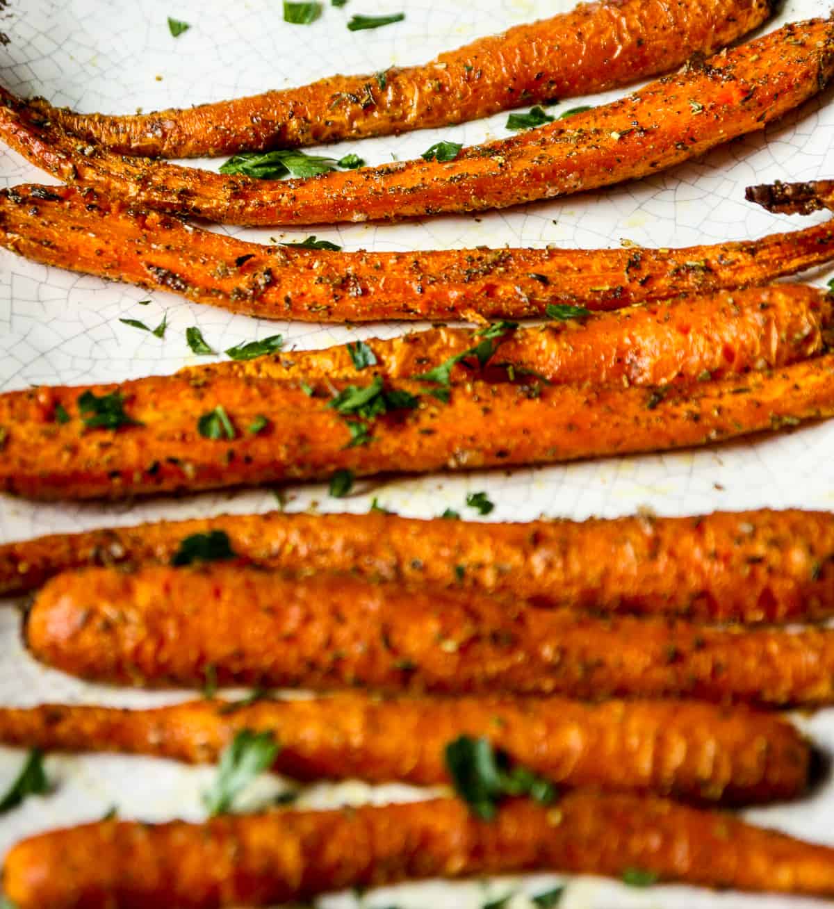 A close up of roasted air fried carrots.