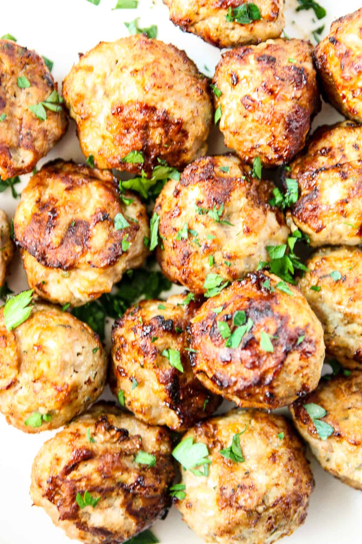 Close up of cooked meatballs.