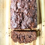 A loaf of gluten-free chocolate zucchini bread.