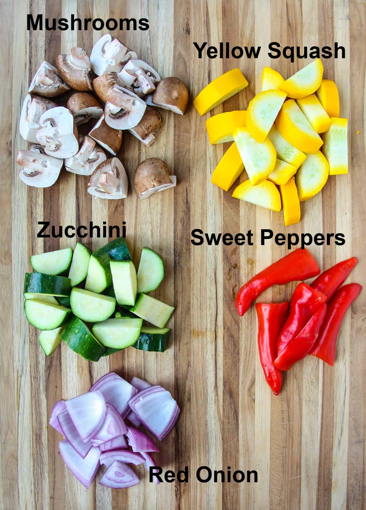 The vegetables to be used in this air fryer roasted vegetable recipe.