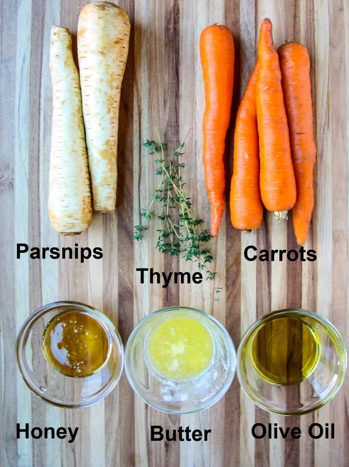The ingredients to make this recipe on a wooden cutting board.