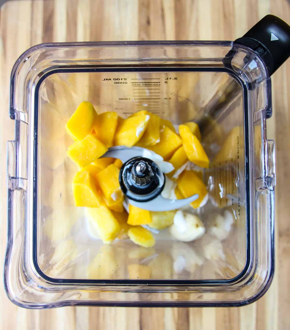 The smoothie ingredients in the blender.