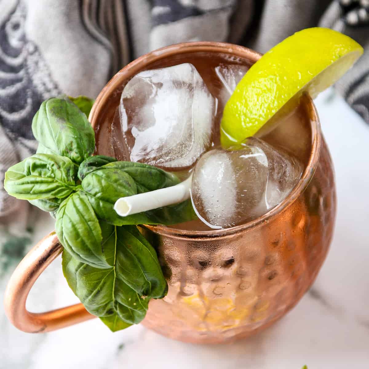 An Irish mule cocktail in a copper mug.