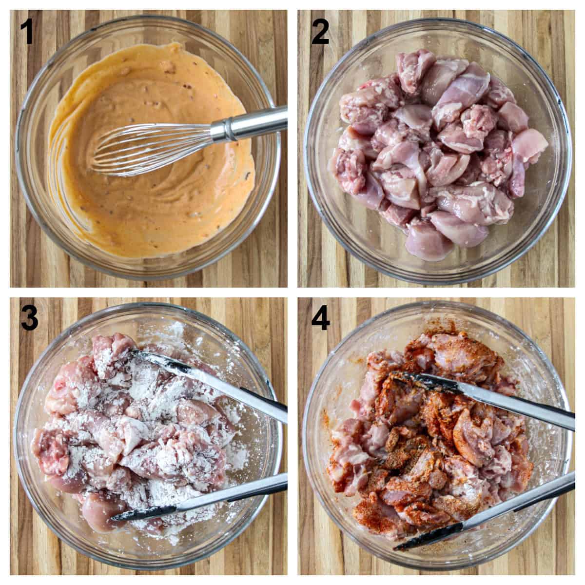 The first four steps of the recipe process.