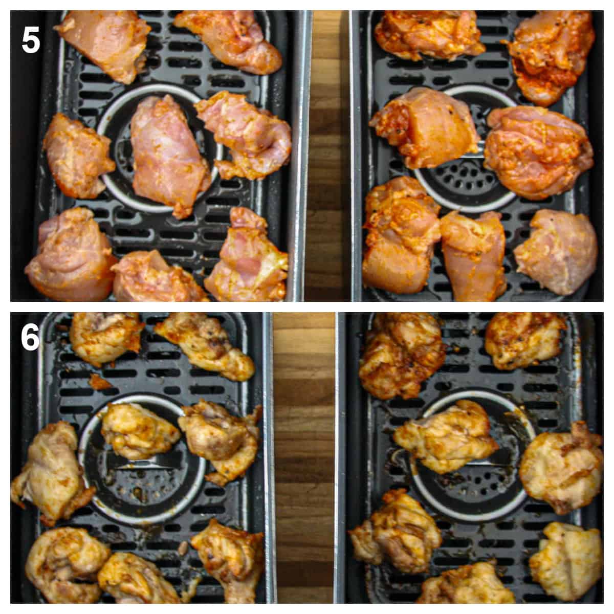 Before and after cooking chicken in the air fryer basket.