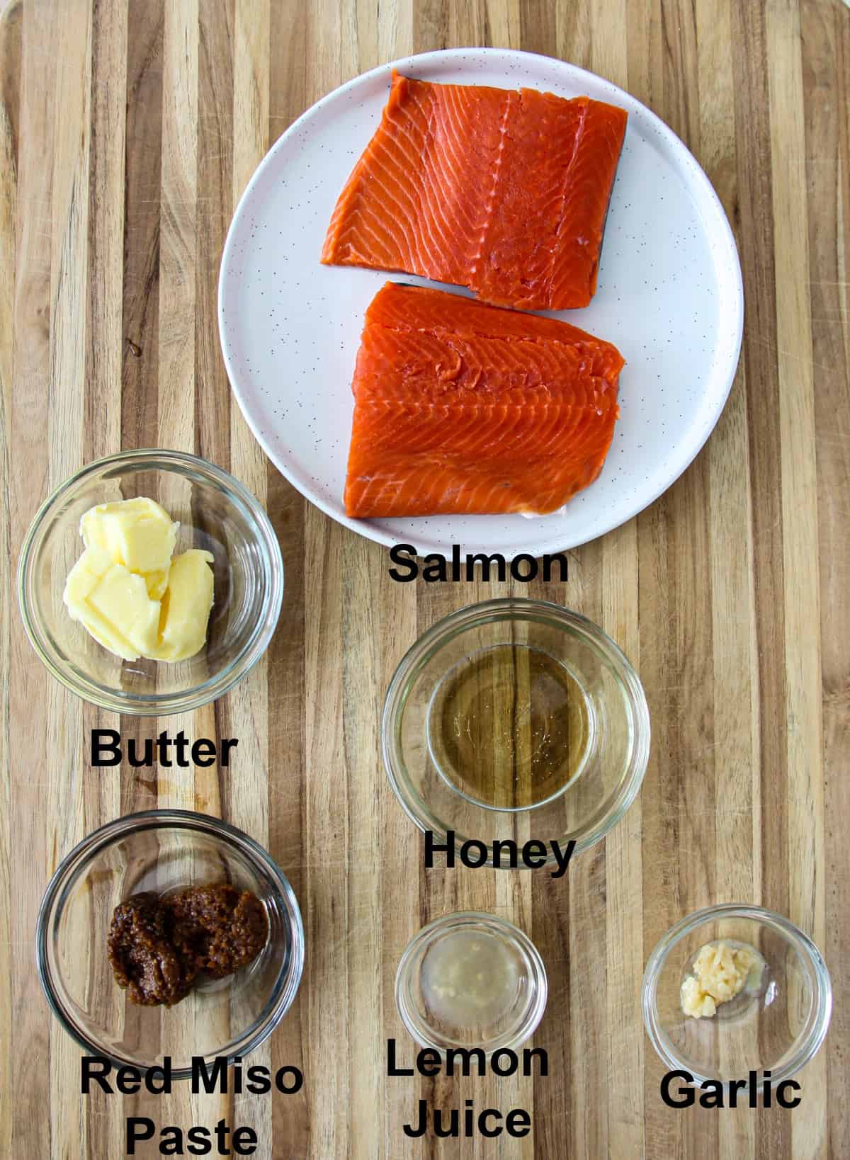 The ingredients for this recipe on a wooden board.